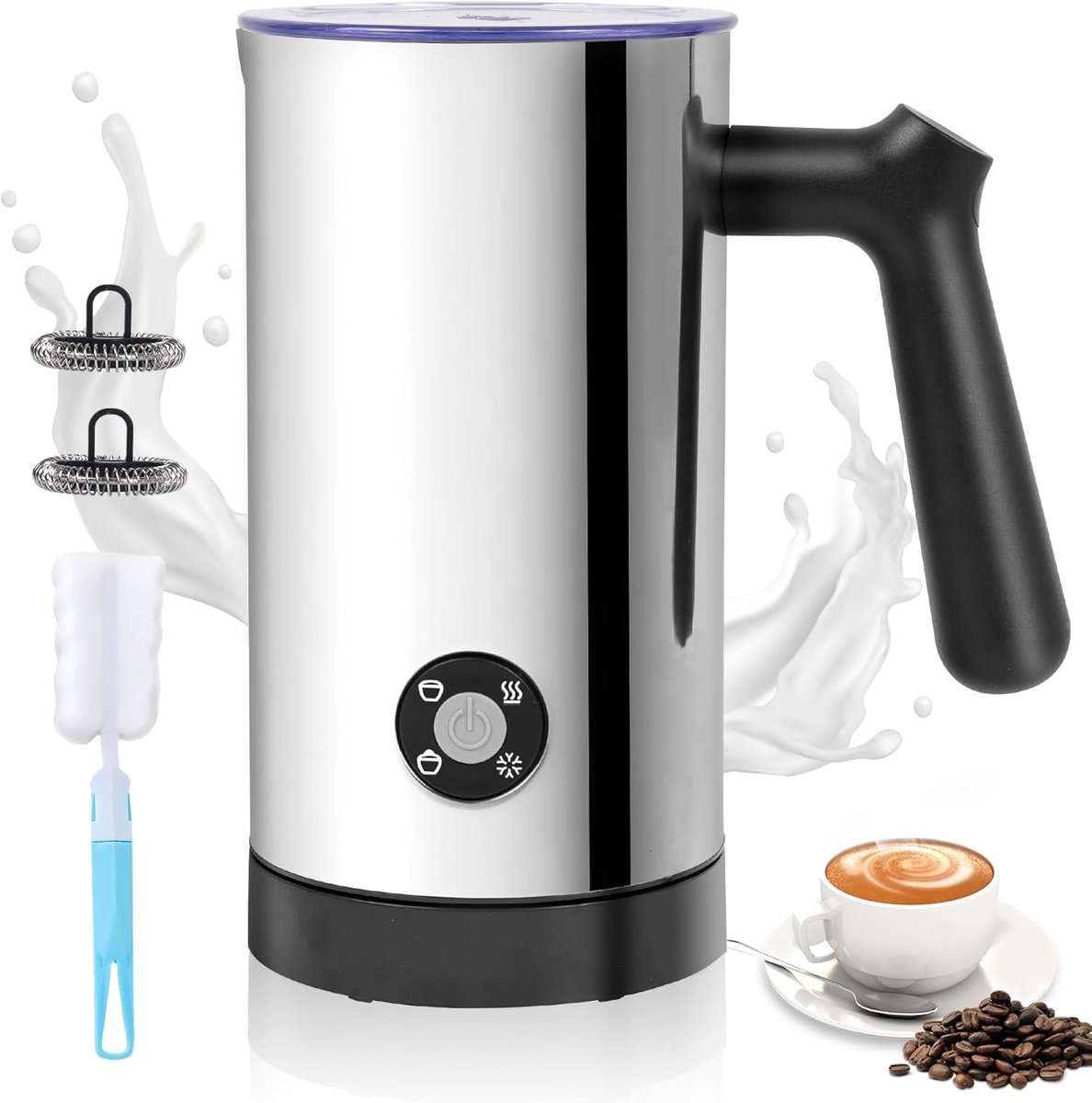Elektrische Melkopschuimer - Koffie Accessoire - Warme Dranken Maken - 4-in-1 Functies - 300 ml - Zilver