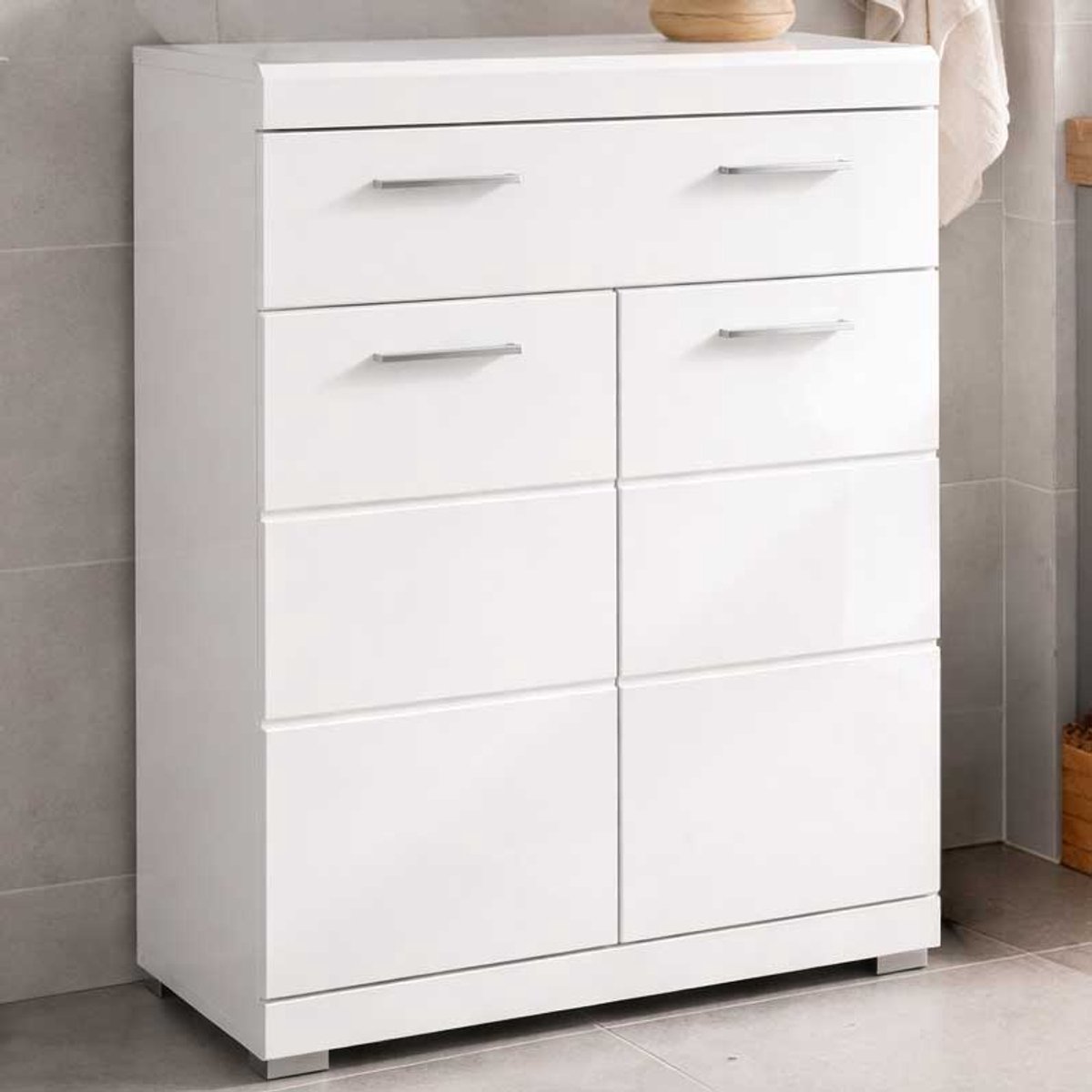 Badkamerkast Scout Xonox - Wit Hoogglans - 74x88x31 Cm - Xonox - Badkamer Halfhoge Kast - Hoogglans Wit - Spaanplaat