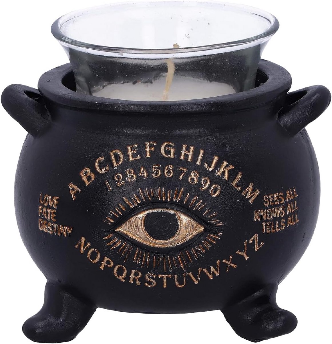 Theelicht Kandelaar - Heksen Ketel - Sfeer Creëren - Allemaal Zien Oog - 9cm Diameter - Zw