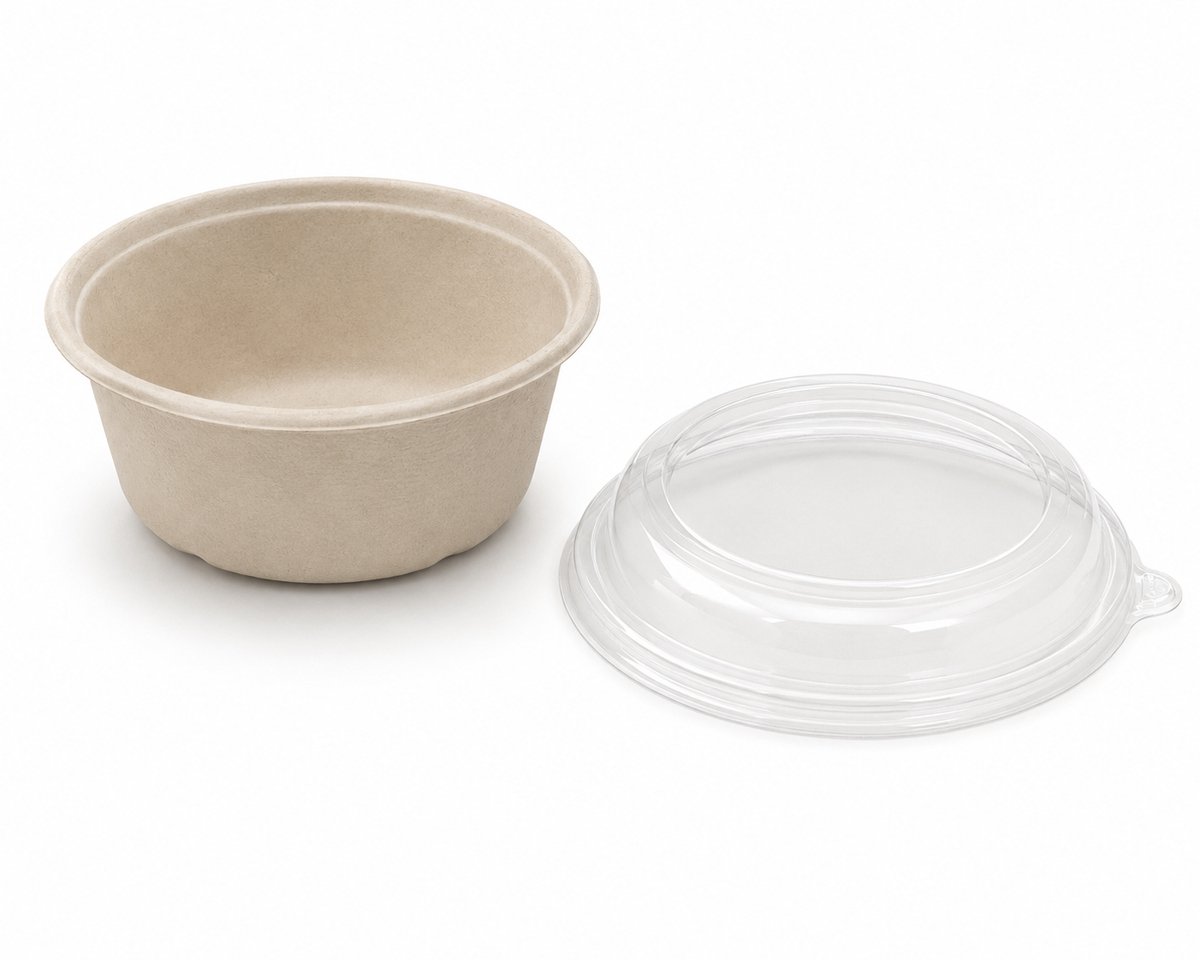 Sabert suikerriet rond magnetron bakje - 500 ml met deksel - 125 stuks