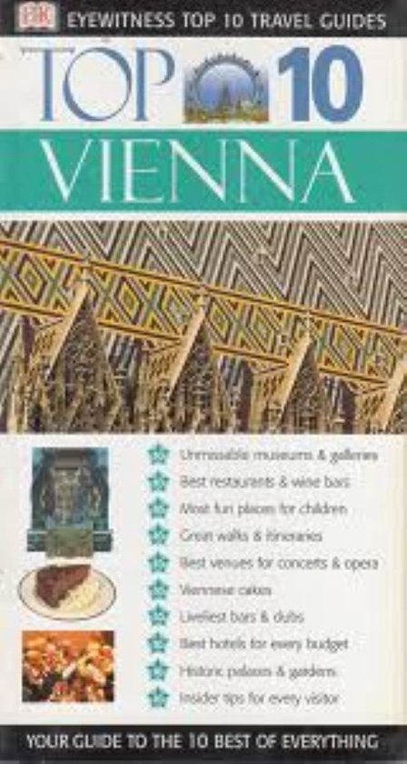 Top 10 Wenen reisgids met afbeeldingen van musea, gebouwen en eten. Met de tekst 'Unmissable museums & galleries'.