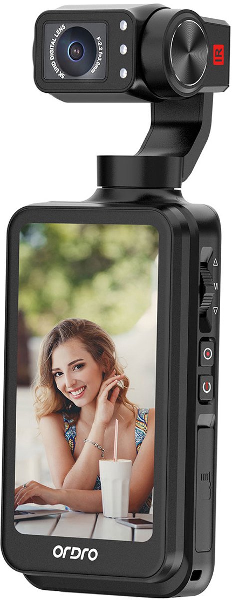 ORDRO M5 Video Camera, 3-Axis Stabilisation, 5K Vogging Camera with 3.5 Inch Flip Screen, 120° Field of View, Face Tracking, Time Lapse, Slow Motion, IR Night Vision, Video Camera for Travel, Outdoor van Merkloos — afbeelding 2