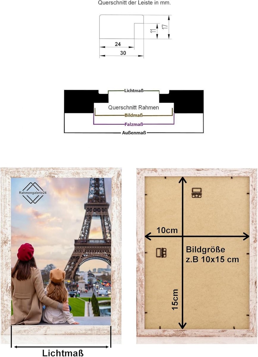 Fotolijst 10x15 cm Wit Ophangen MDF - Diverse Groottes Beschikbaar