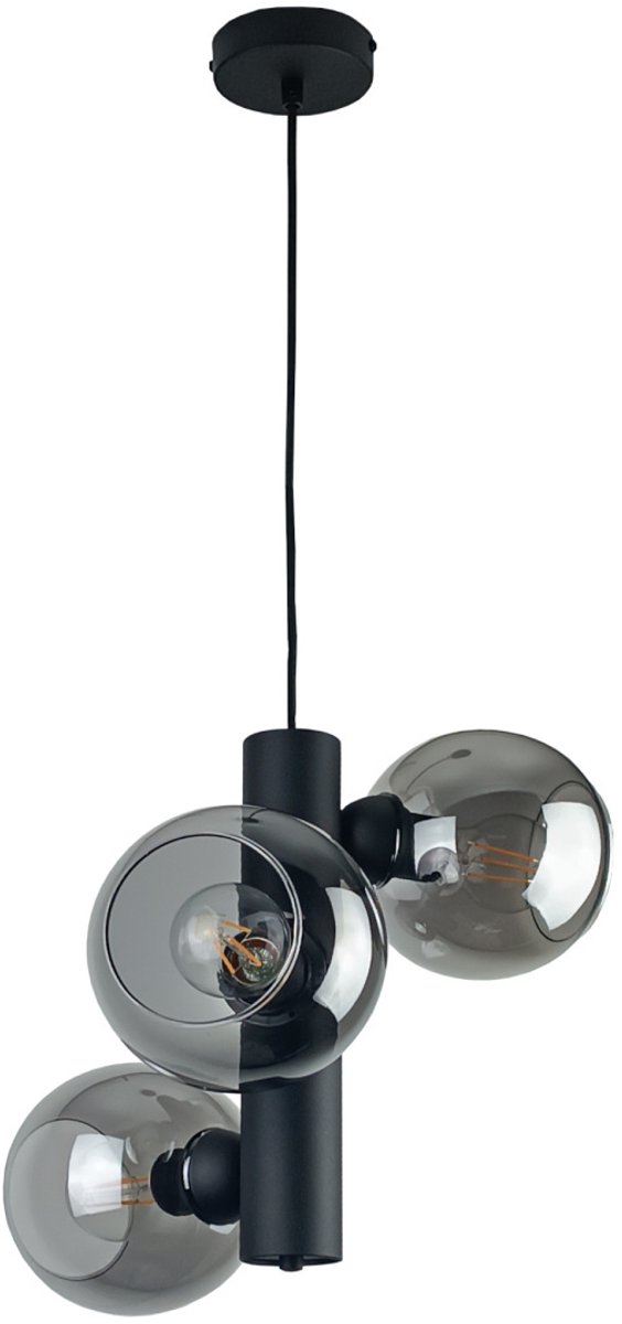 KETER LIGHTING Tube Black Smoky Hanglamp 3xE27 – Zwart Metaal & Rookglazen Lampenkappen