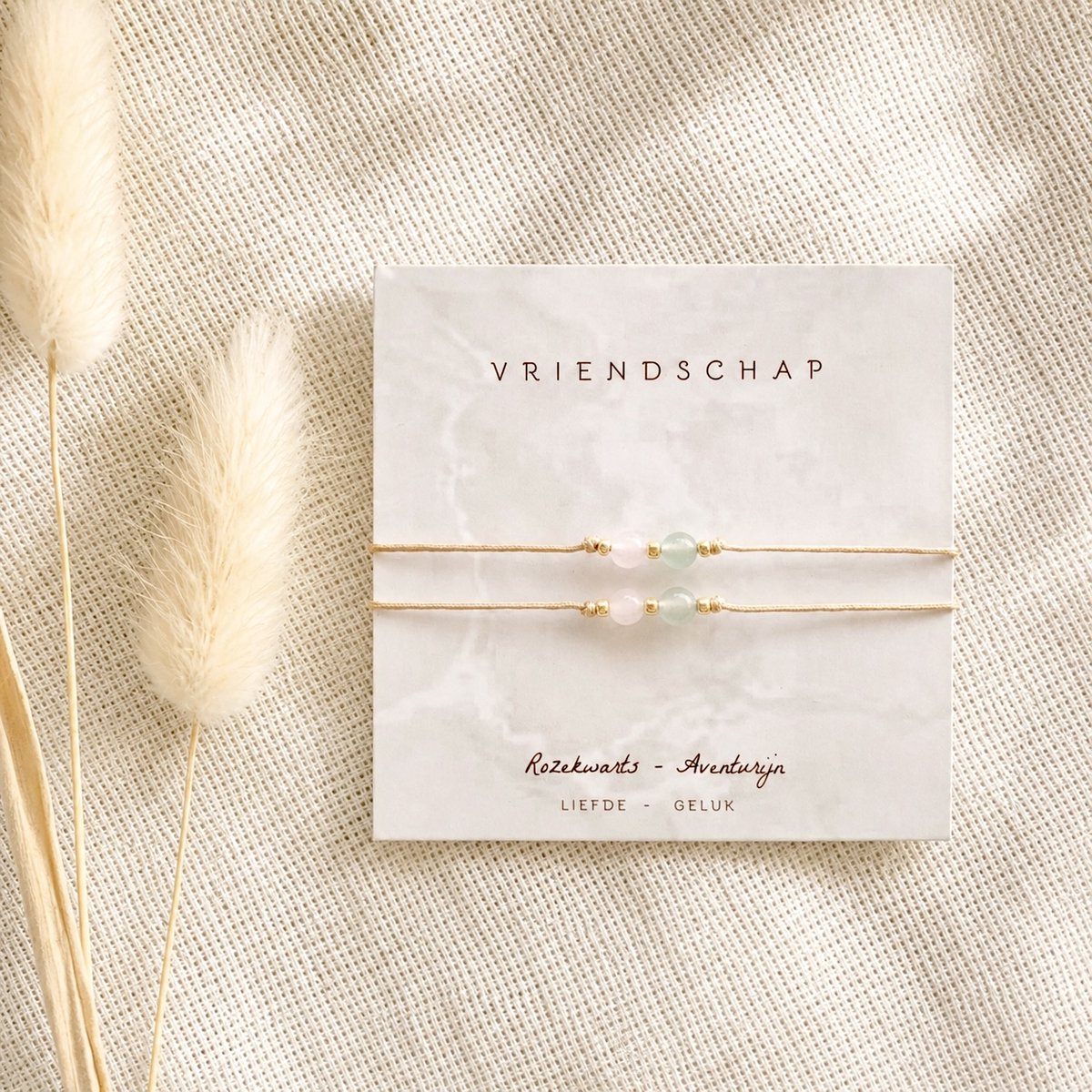 Armbandje edelstenen met Kaartje - Vriendschap - Rozekwarts Aventurijn - Liefde Geluk - Vriendschapsarmbandje - Cadeautip - Vriendschapsarmbandjes - Best friends - Bestie - Besties - Friends
