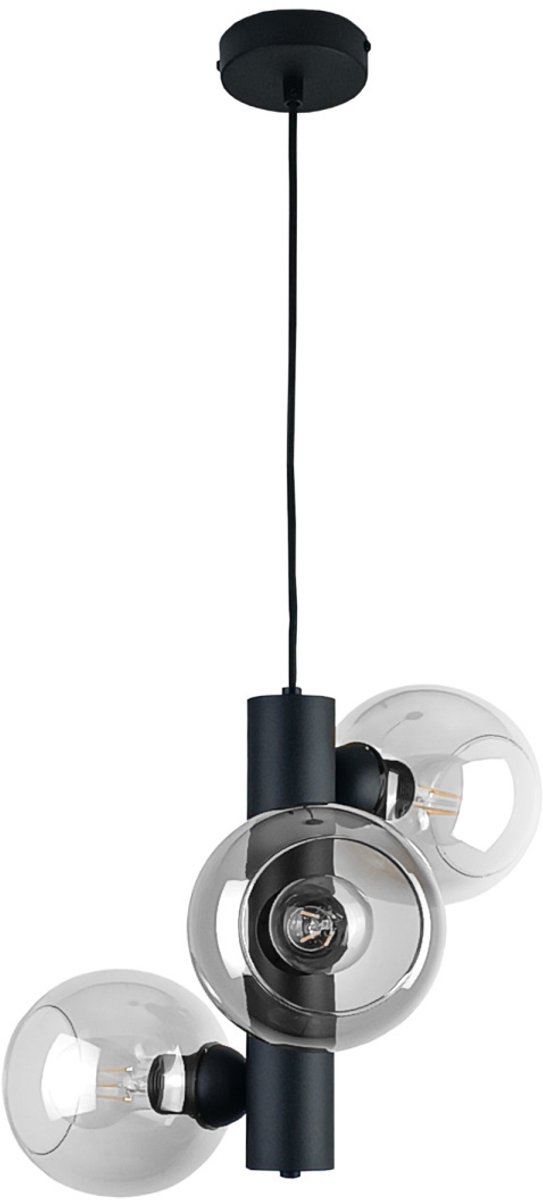 KETER LIGHTING Tube Black Clear Hanglamp 3xE27 – Zwart Metaal & Transparante Glazen Lampenkappen