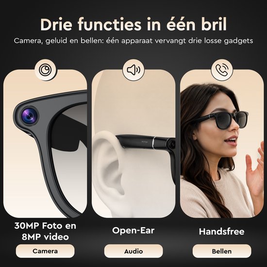 K&L Camera Bril met Foto Camera - 4K HD – 3820MAH – Mini Spy Camera - Smart Bril - NL-app - Oplaadhoes — afbeelding 5