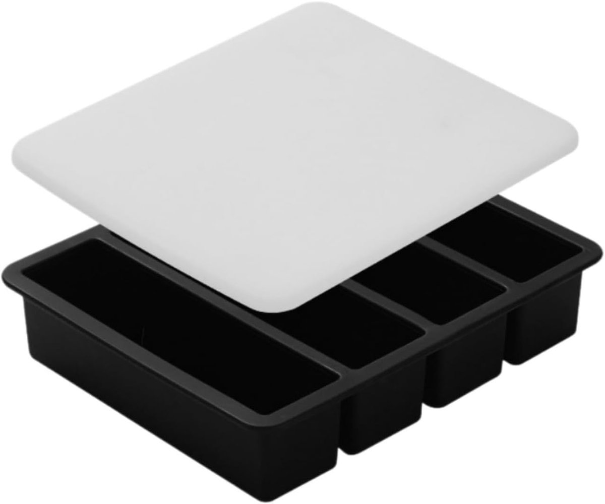 KZQ Set Van 2 Silicone Vriesplateaus Met Deksel 4 Vakken - Soep Vrieshouder En Ijsblokjesvorm Voor Maaltijdbereiding - Geschikt Voor Soep Stoofpot Saus Knoflook En Kruiden-Zwart