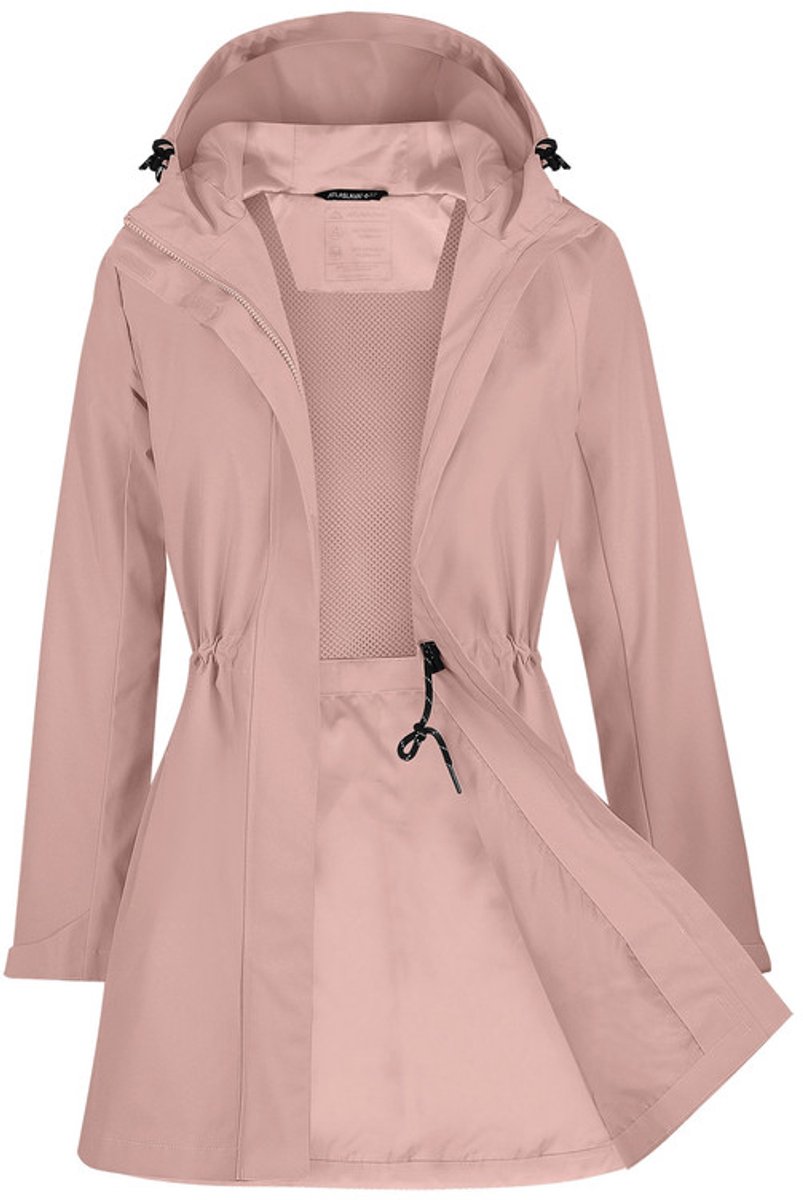 Daity Regenjas dames trenchcoat lange waterdichte softshell jas met capuchon Roze
