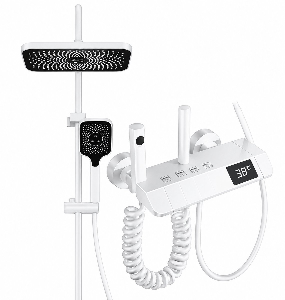 Innovastore Douchesysteem - Doucheset - Regendouche - Handdouche - Thermostaatkraan - Verstelbaar - Digitale display - Wit