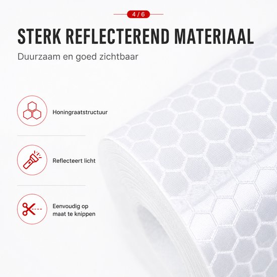 Witte reflecterende tape rol met honingraatstructuur, reflecteert licht, eenvoudig op maat te knippen.