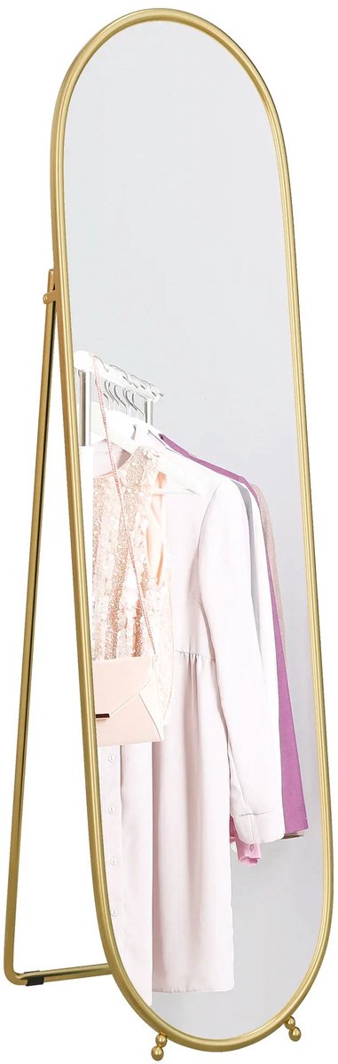 Noventra ovale spiegel-ovale spiegel-spiegel staand-spiegel ovaal-spiegel-hangend of staand-160 x 40 cm - gouden rand-metaal-glas
