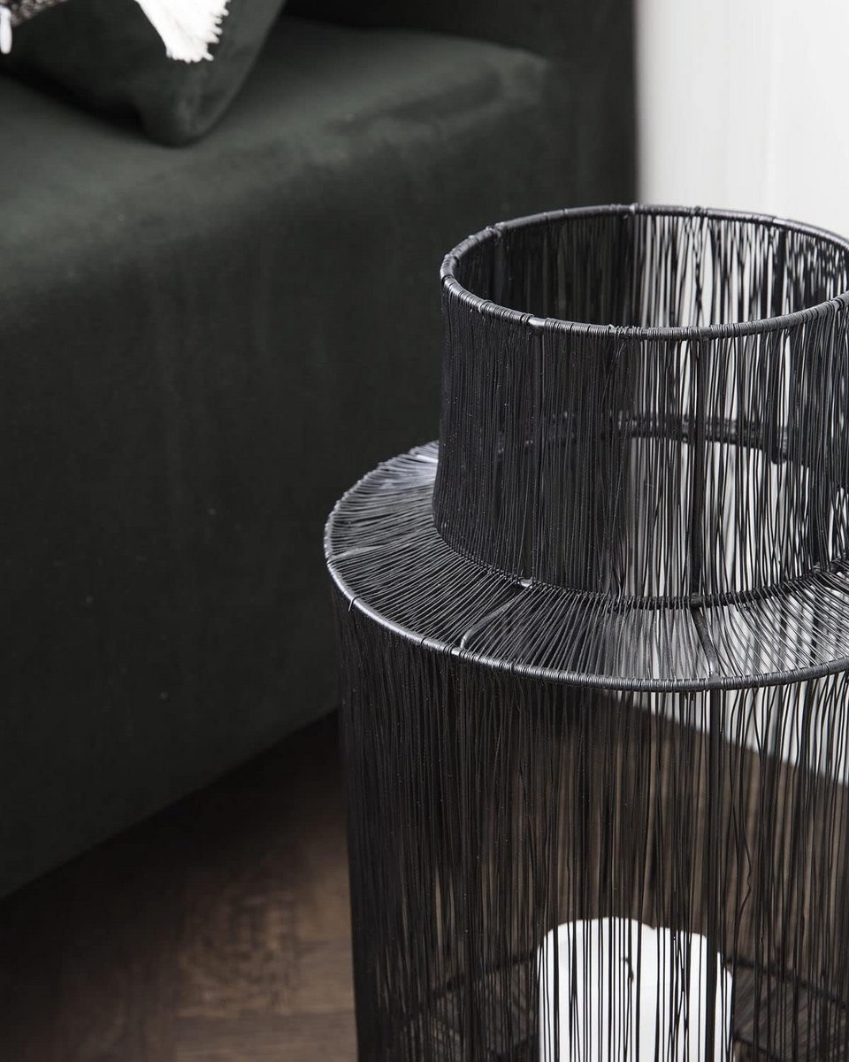 Decoratieve Lantaarn - Stalen Lamp - Sfeerverlichting Buiten - Grote Kaars Geschikt - 35 cm Hoog - Zwart