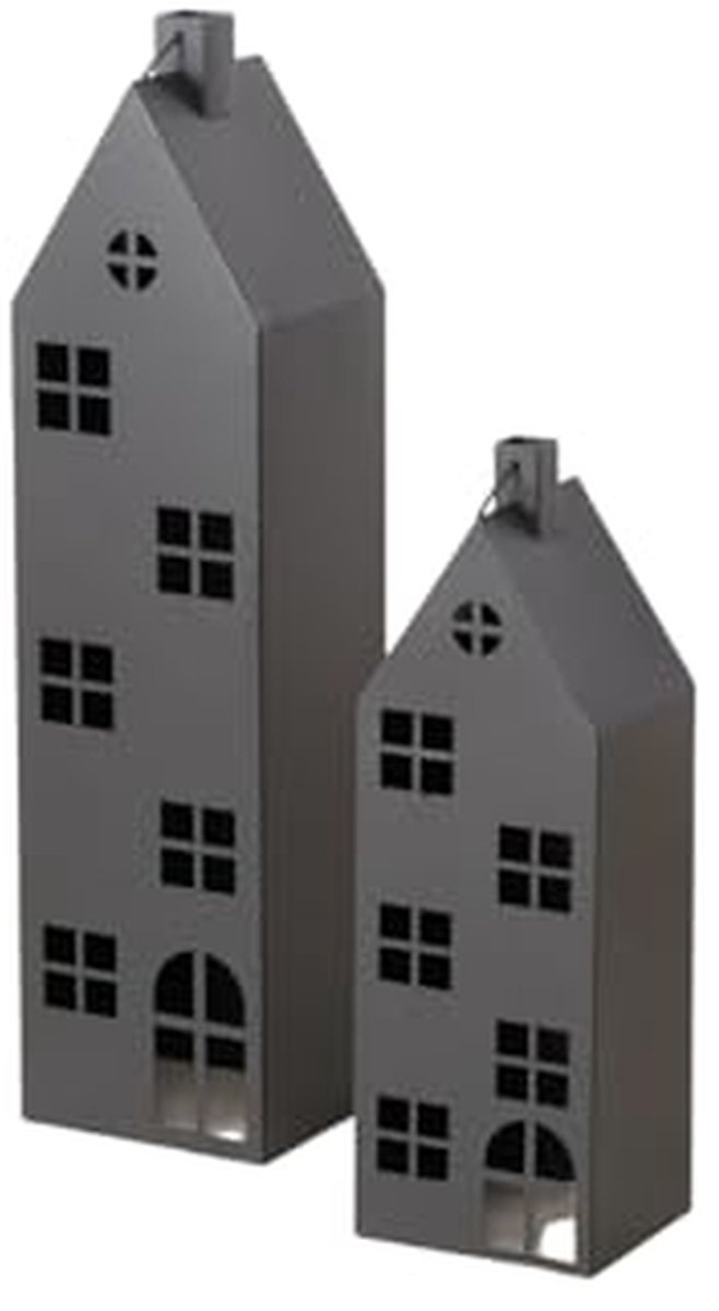 Lantaarn huis - Decoratieve lantaarns - Sfeerverlichting binnen - Set van twee - 96 cm hoog - Zwart