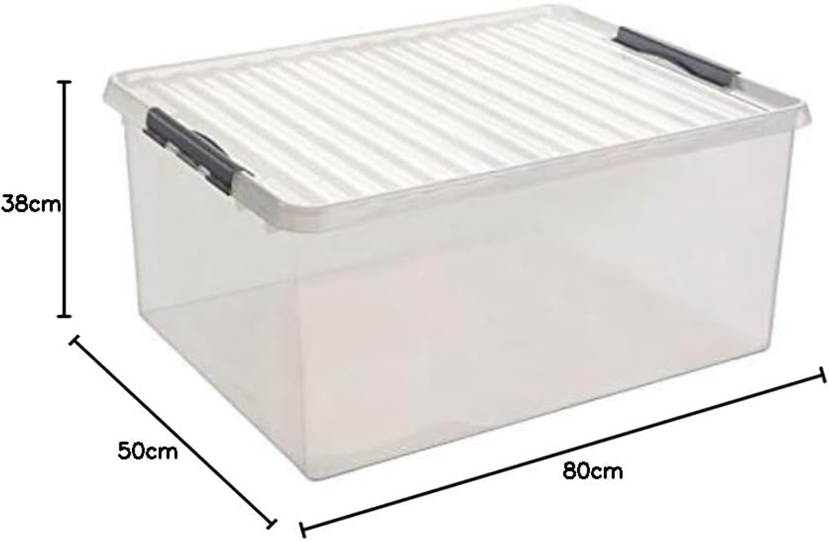 Opbergbox met Deksel - Opbergbak Transparant - Stofvrije Opslag - Praktische Sluitklemmen - 120 Liter - Helder Grijs