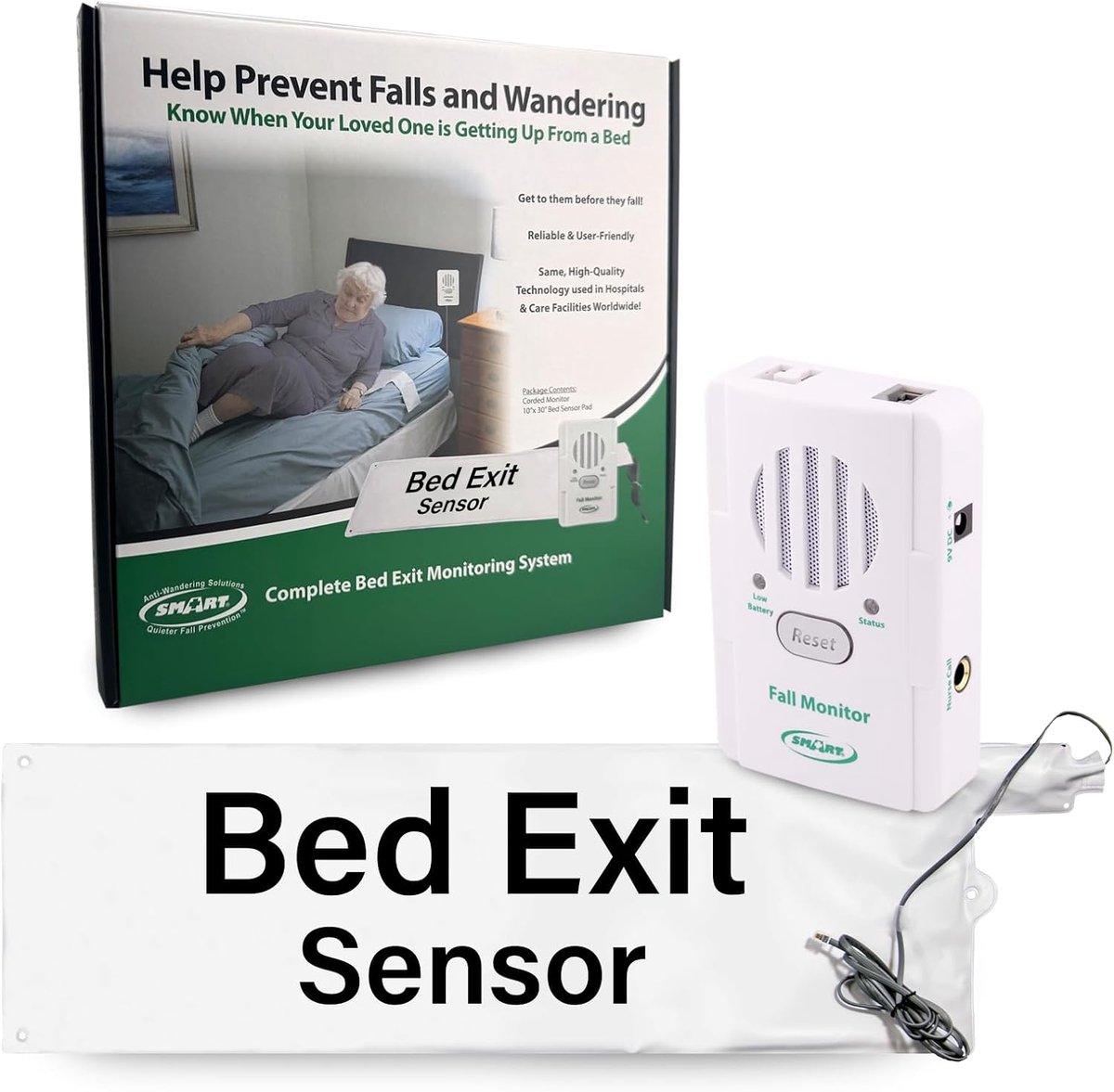 Bed Alarm Pad - Val Monitor - Zorg Assistentie - Instelbaar Volume - 25 cm x 80 cm - Wit Groen