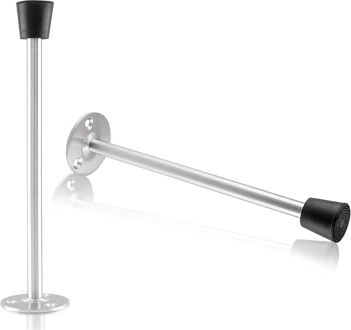 Deurstop Set - Wandbeschermer - Muren Beschermen - Zachte Rubberen Tip - 200mm Lengte - Geborsteld Zilver