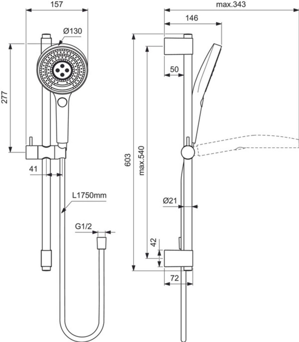 Ideal Standard Idealrain Solos Glijstangcombinatie, 8 l/min (3 bar), A7897AA