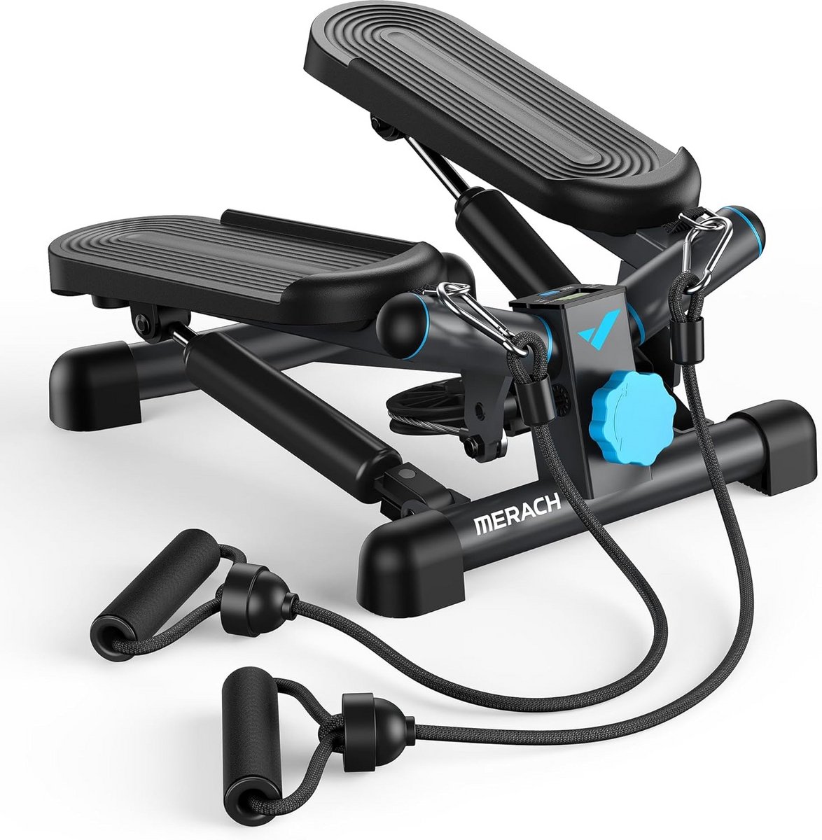 Mini Stepper - Fitnessapparaat - Thuis trainen - Met trainingskabels - 150 kg belastbaar - Blauw zwart