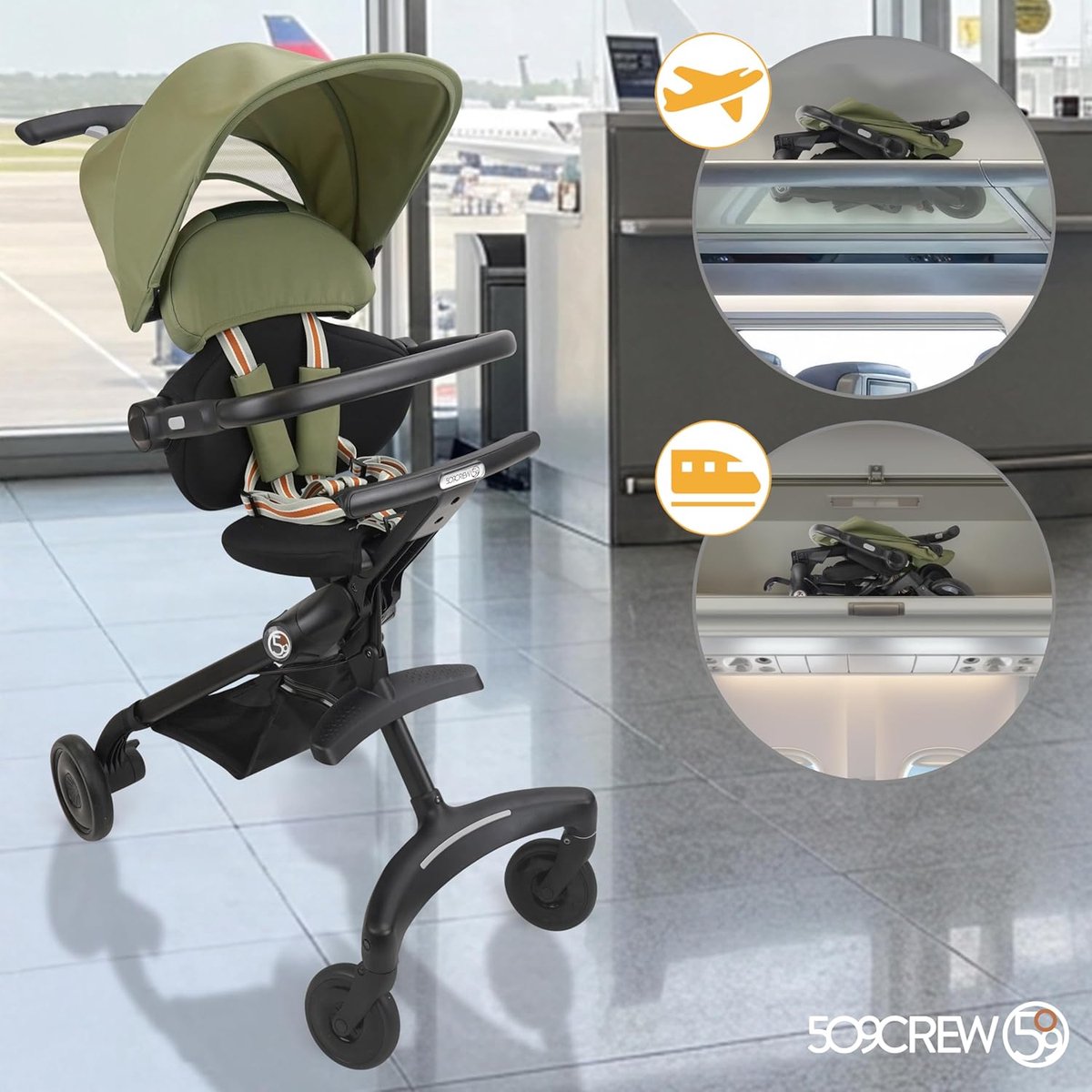 Lichtgewicht Kinderwagen - Reisbuggy - Compact Reizen - Eenvoudig Opvouwbaar - 55.5 x 26.5 x 43 cm - Khaki