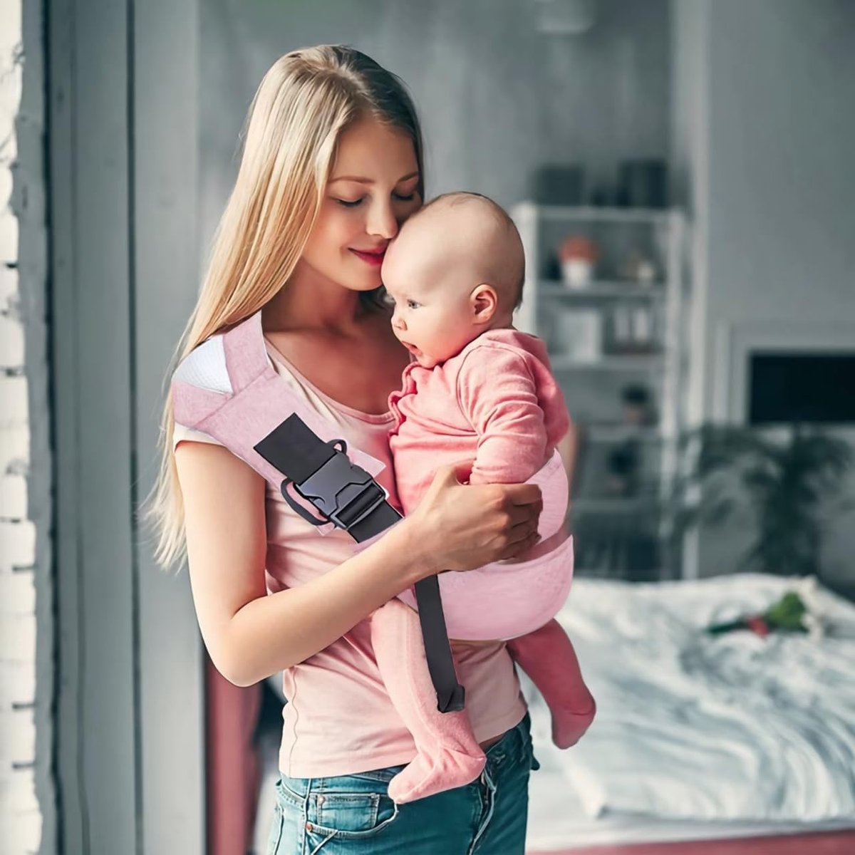 Babydraagzak - Draagdoek peuter - Baby dragen - Ergonomische heupondersteuning - Tot 20 kg - Roze – foto 3