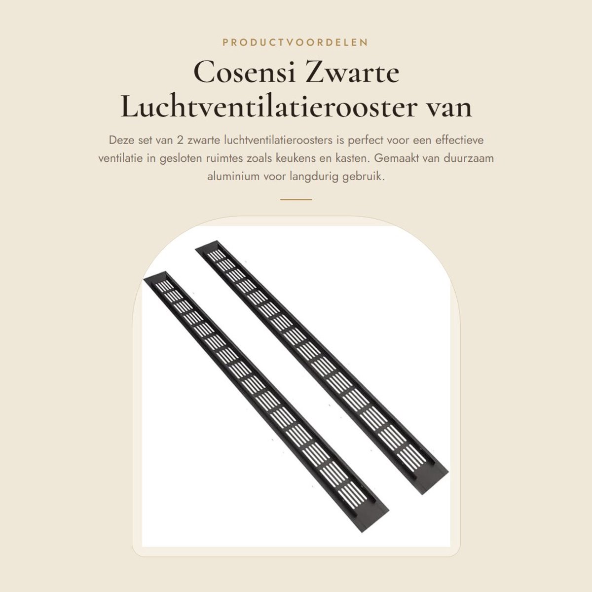 Dailygoods- Luchtventilatierooster 600mm x 50mm - Ventilatierooster Zwart - Aluminiumleger