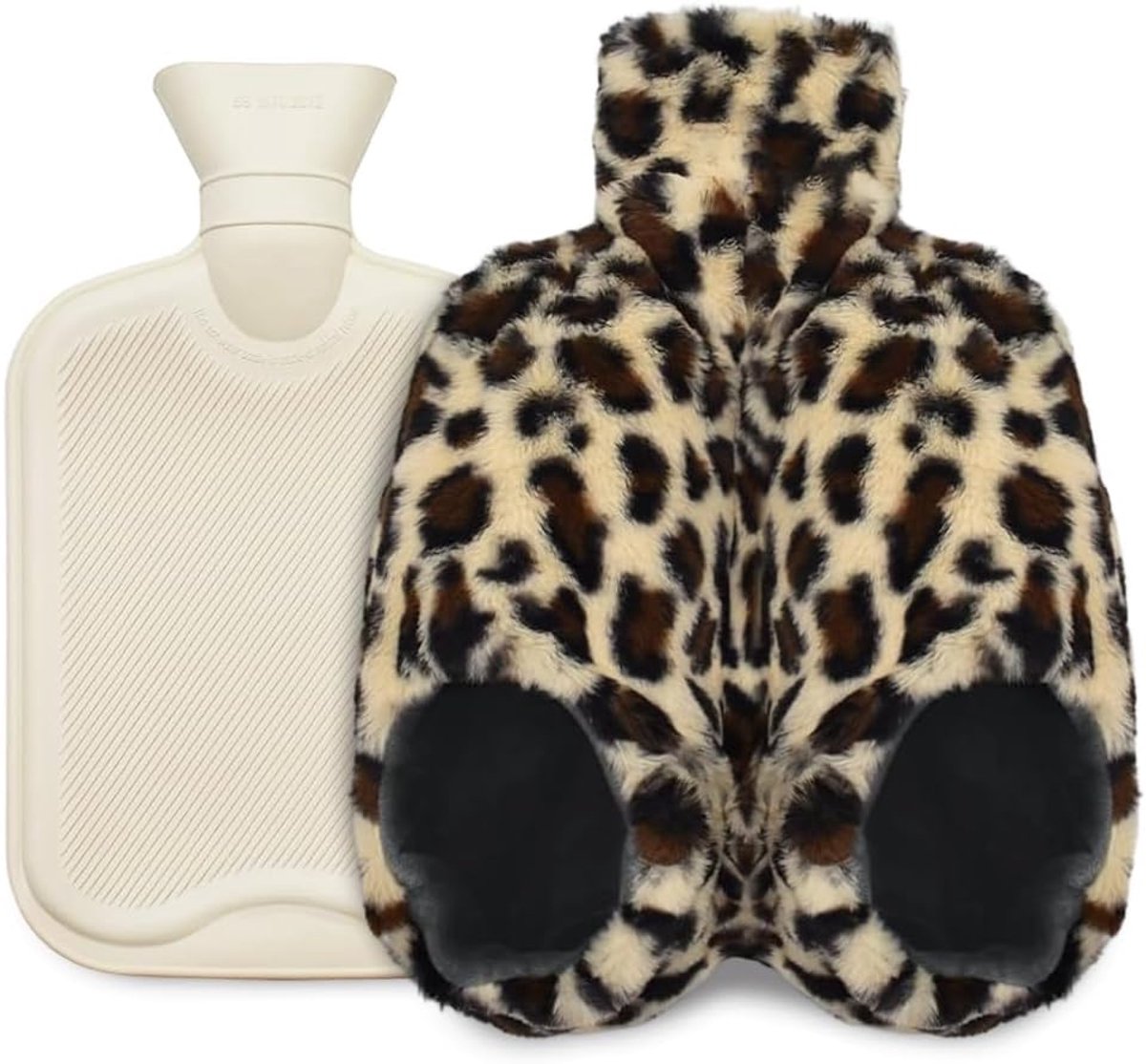 Voetenwarmer - Warmwaterkruik pantoffel - Warme voeten houden - Zonder stroom - 2 liter inhoud - Luipaardpatroon