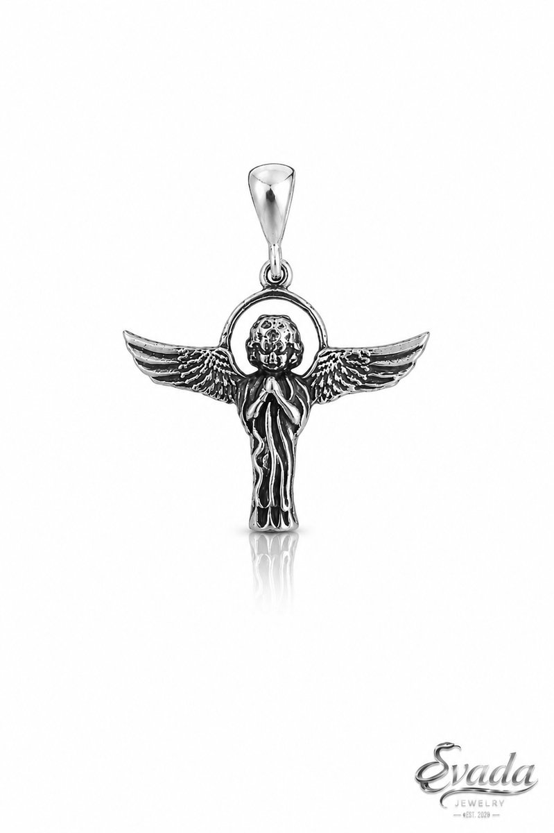 Evada hanger, engel hanger zilver, 925 sterling zilver hanger, beschermengel hanger, zilveren hanger zonder ketting, religieuze sieraden, handgemaakte hanger, cadeau voor haar, engel sieraden, betekenisvolle sieraden, zilveren engel hanger