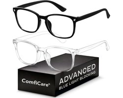 ComfiCare® Blauw licht bril 2 stuks – Blue light glasses - Computerbril - Blauw licht bril zonder sterkte - Blue light bril - Beeldschermbril - Blauw licht filter bril UV400 & Anti-reflectie coating - blue light blocking glasses - Game bril