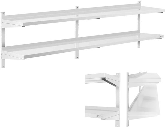 Wandrek van roestvrij staal - 2 planken - 40 x 200 cm - Royal Catering