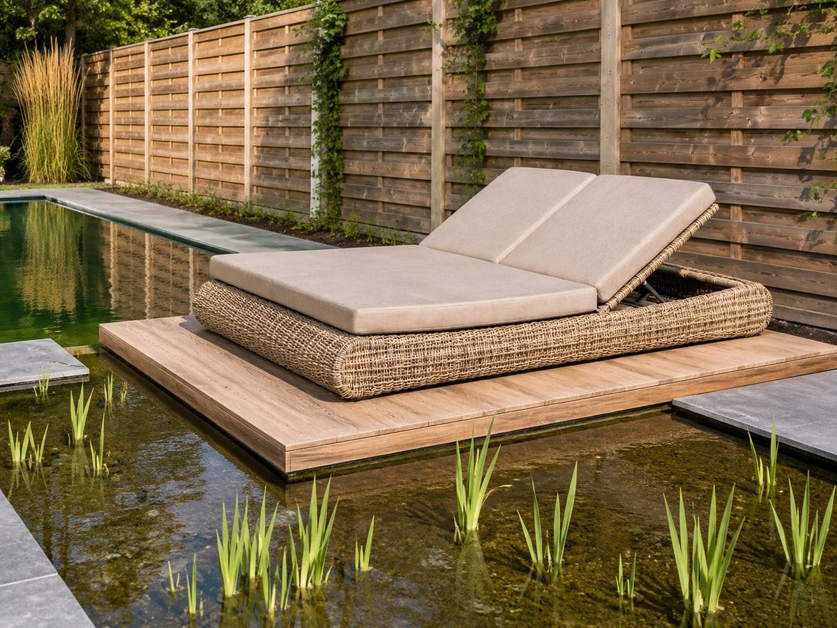 Ligbed DUO Corsica 2=persoons naturel met taupe kussens