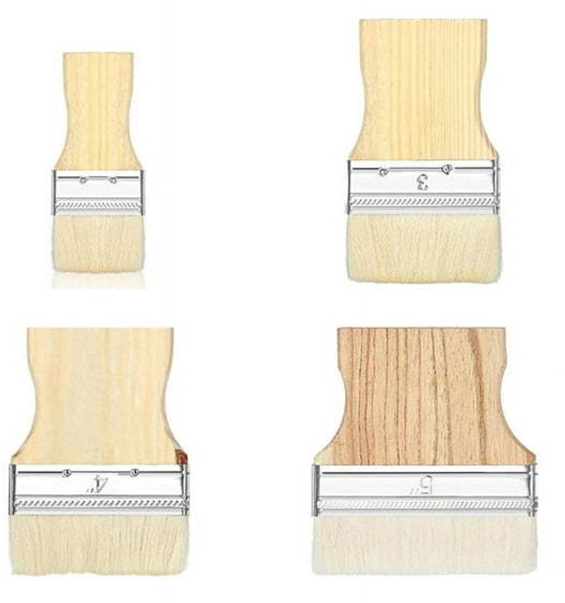 Schilder kwasten - 4 stuks - Verfkwasten - Houten steel - Voor alle verfsoorten - Herbruikbare kwastenset - Voor Professioneel Schilderen en Oliën