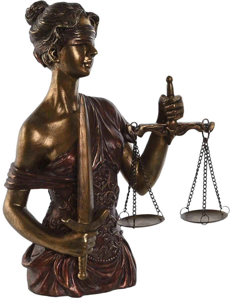 Home & Styling decoratie beeldje Vrouwe Justitia - hars - koper kleur - 24 x 34 cm - Rechtspraak