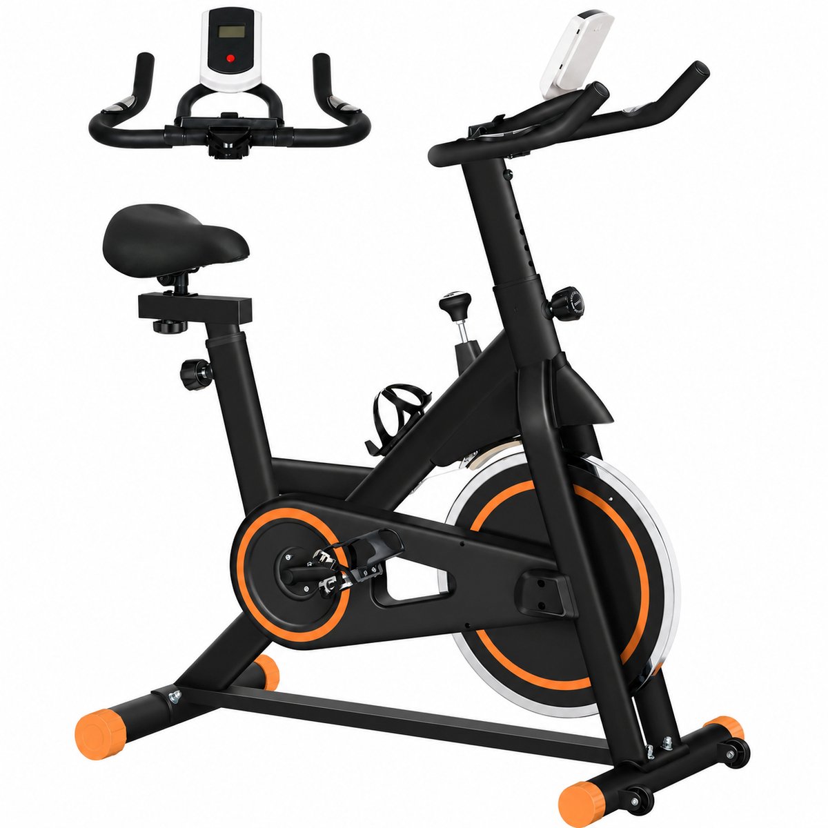 Hometrainer Fitnessfiets met 8 kg Vliegwiel - Verstelbare Weerstand - LCD Display - Verstelbaar Zadel en Stuur - Cardio Indoor Fiets - Max. 120 kg - Zwart Oranje