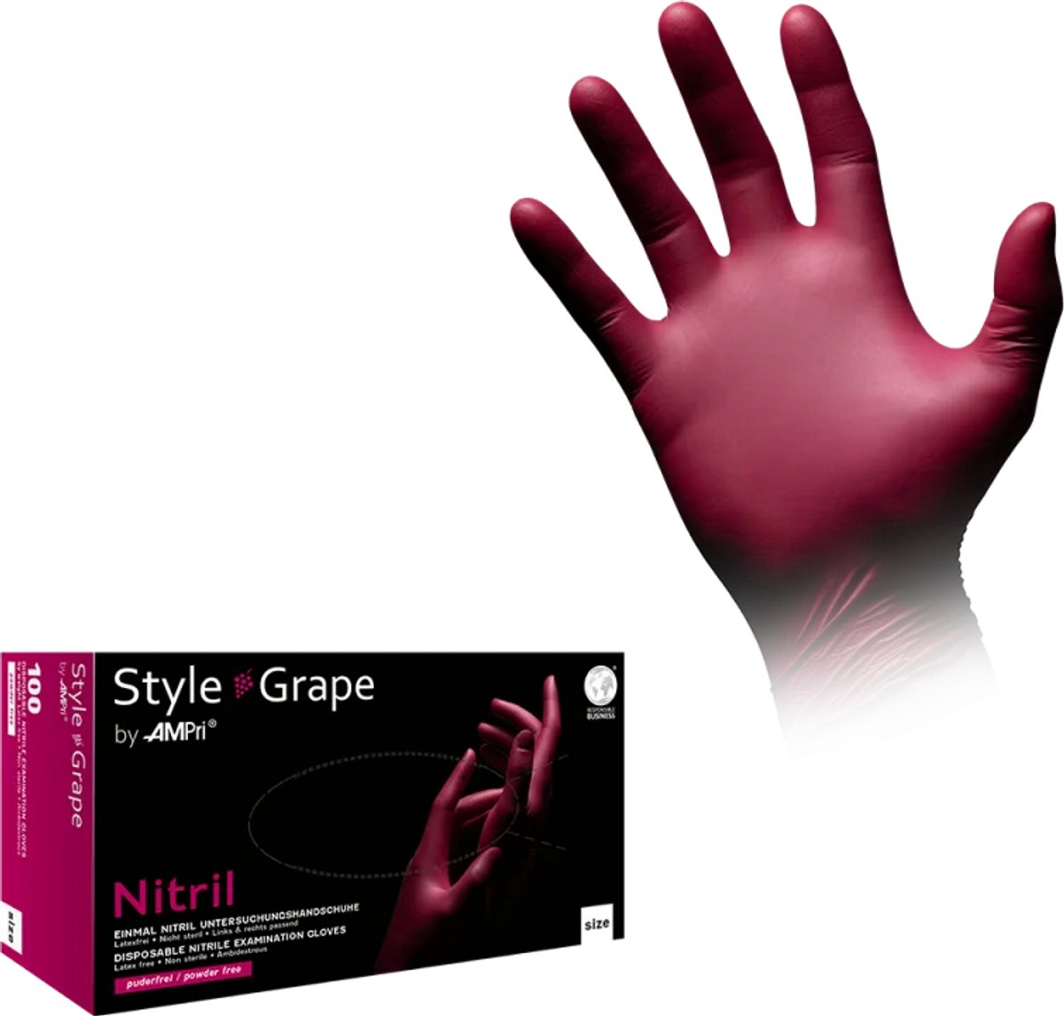 Ampri Style Grape Handschoenen S - Wijnrood Poedervrij Getextureerd - 100 stuks