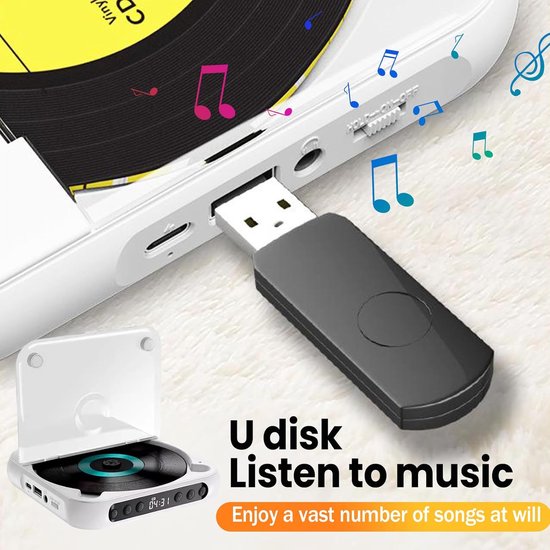 Draagbare, Bluetooth-compatibele cd-speler, nieuwe cd-speler uit 2026 met hifi-geluid, draadloze en bedrade weergave, oplaadbare kleine cd-speler voor op reis, thuis en in de auto (wit) — afbeelding 4