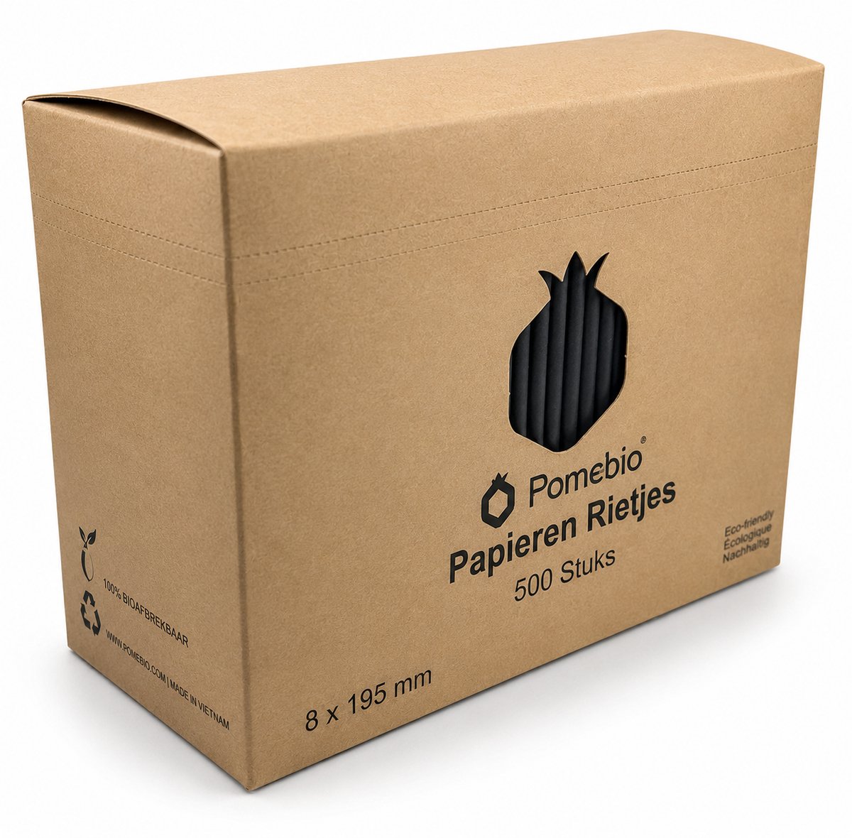 Pomebio papieren rietjes - zwart - 8x195 mm - doos à 500 stuks