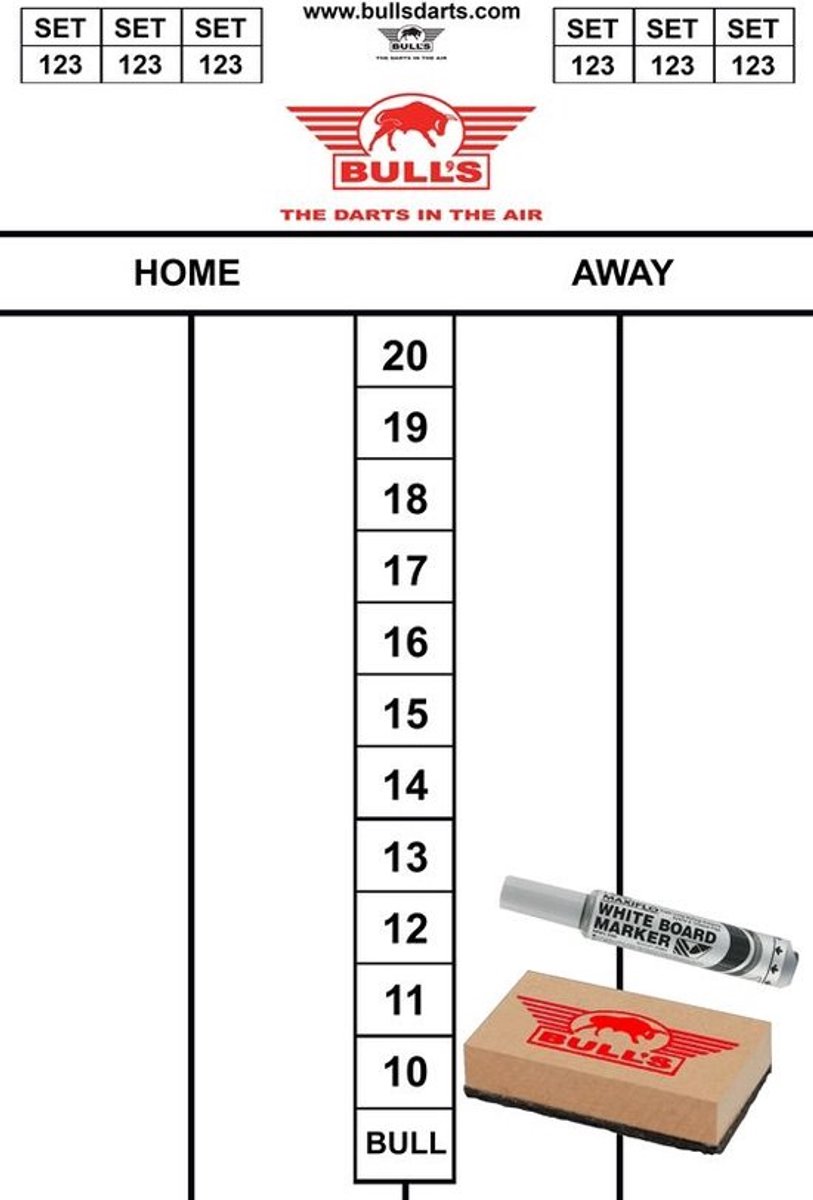 Bull's Dart Schrijfbord Set Flex 45x30 cm incl Bull's stift en Bull's wisser