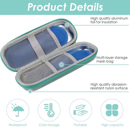 Insuline koeltas - Met 2 koelelementen - Insulinepennen koeltas - Diabetes tas medische etui - Koelbox - Koeltasje voor op reis - Isolerende Insuline Etui voor op Reis - Koeltas voor medicijnen - Waterdicht en temperatuurisolerend - Groen — afbeelding 5