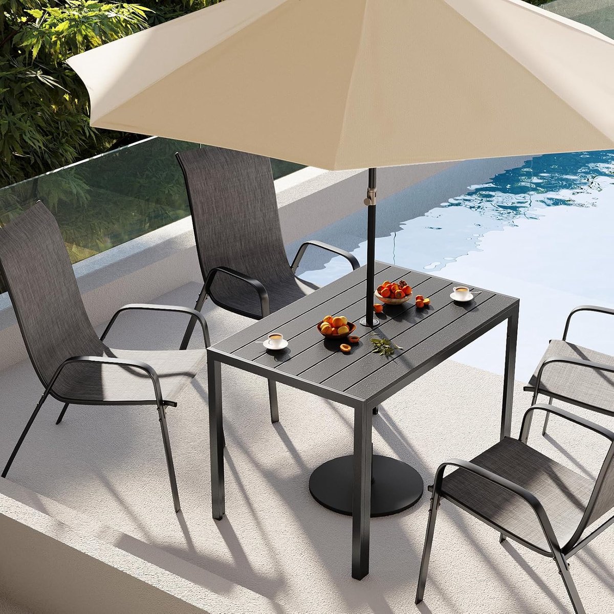 TerraLux 6-Persoons Aluminium Tuin Eettafel met Parasolgat – 110 x 70 x 73 cm – Rechthoeki