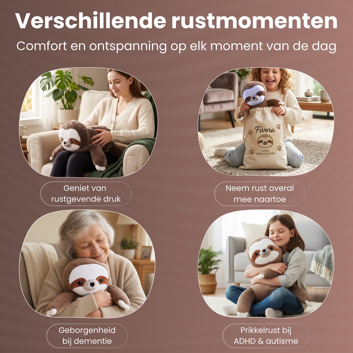Fivora® Verzwaringsknuffel Luiaard - 2,2KG/50CM - Verzwaarde Knuffel voor Kinderen en Volwassenen - Rustgevende Zware Knuffel - Weighted stuffed animal - Verlichting van Stress en Angst - ADHD - Autisme — afbeelding 6
