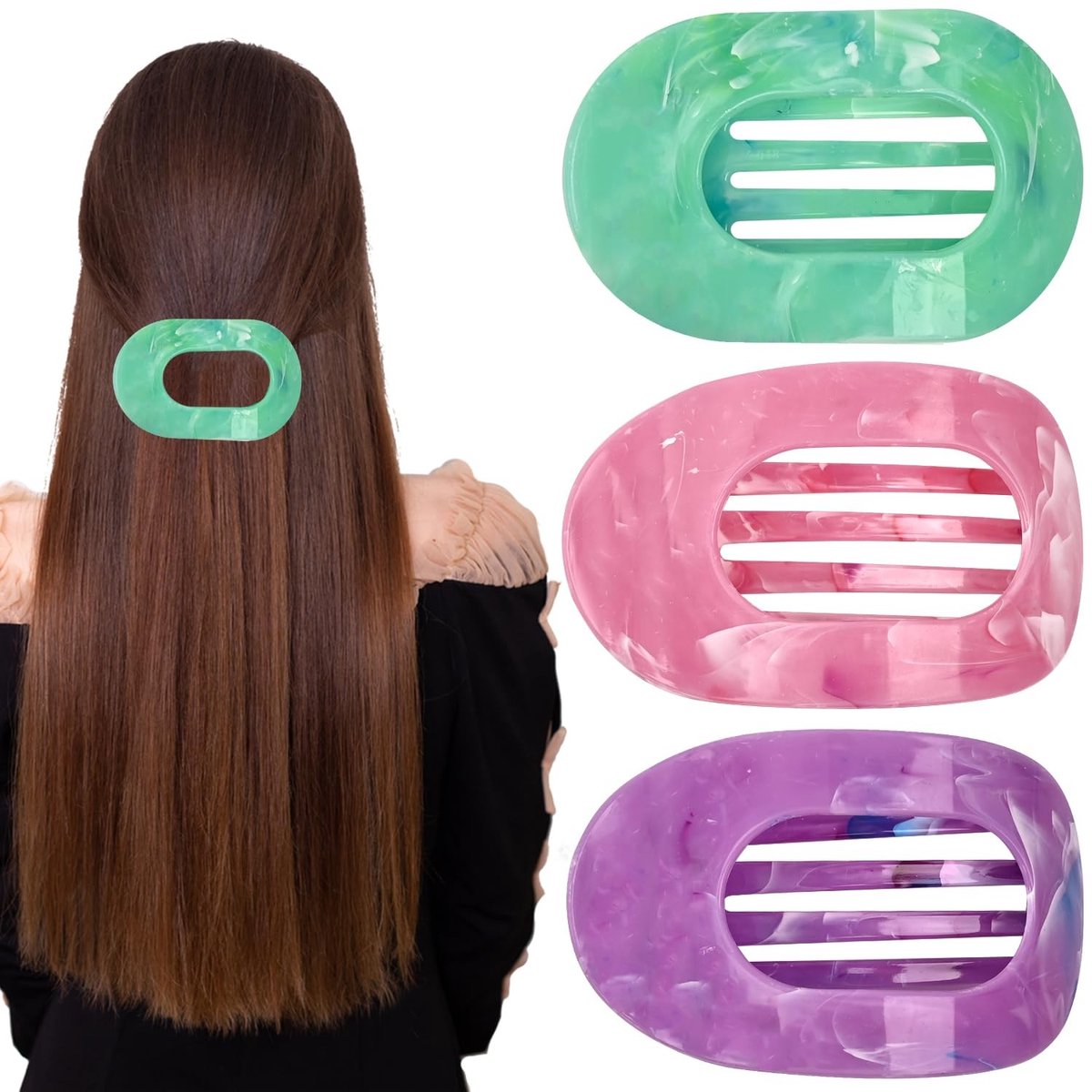 Dailygoods- Haarclips Grote - Antislip Platte Klauwclips - Sterke Grip - Verpakking van 3 - Duurzaam - Stijlvol en Comfortabel - Haarklem