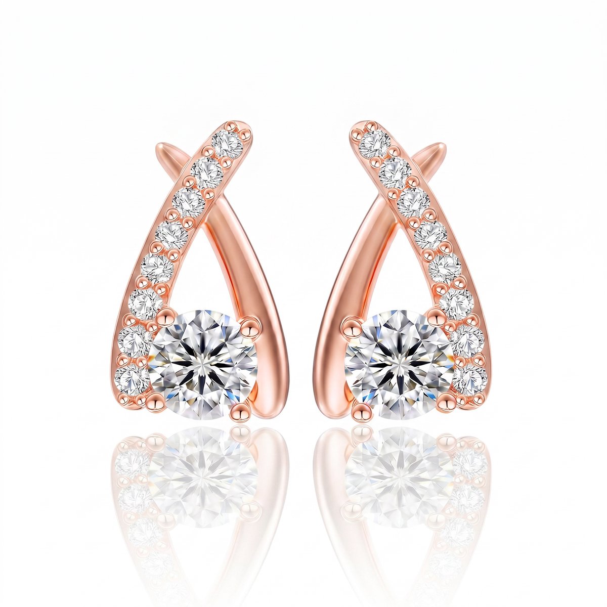 Titanix dames oorbellen - 1 karaat moissanite met GRA certificaat (Diamant Alternatief) - gekruist design, 925 sterling zilver, Roségoud verguld