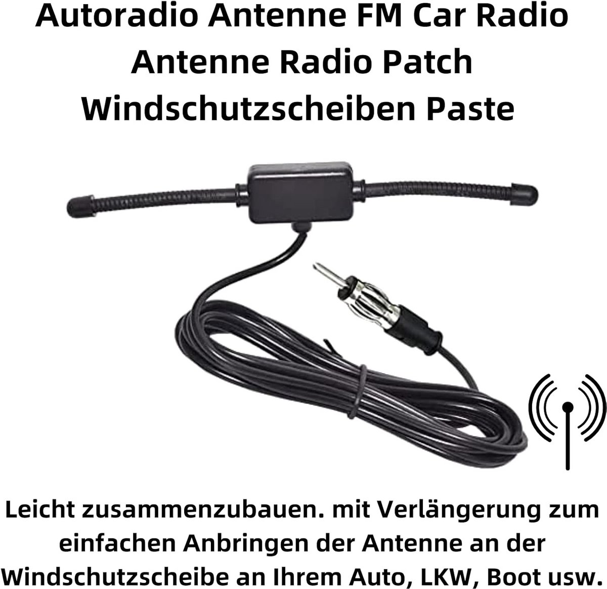 Auto Radioantenne - FM Antenne - Betere Ontvangst - Zelfklevend Ontwerp - 3m Kabel - Zwart