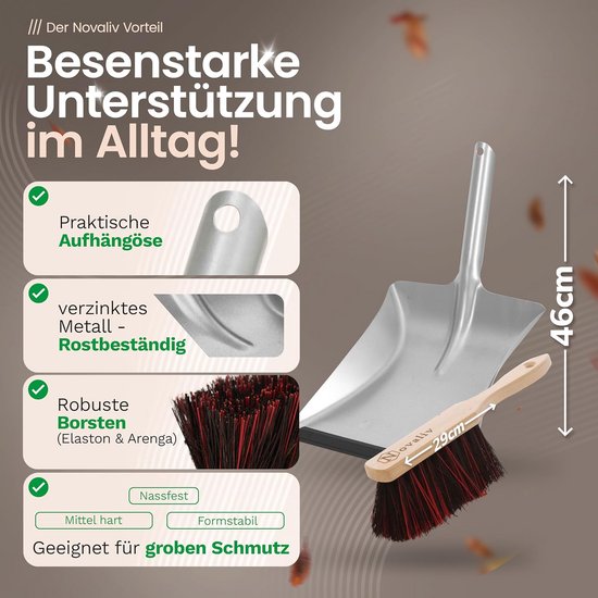 Veegset - Stoffer blik - Huishoudelijk werk - Arenga en elaston borstels - 44 x 22 cm - Zilver — afbeelding 4