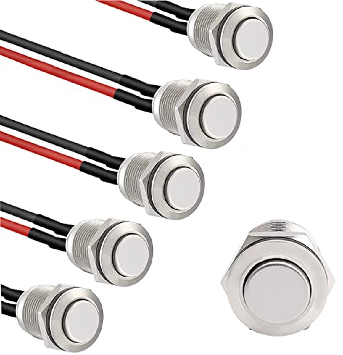 Drukknop Schakelaar - Momentane Knop - Elektrische Stroom - Waterdicht IP67 - 12 mm Gat - Zilver
