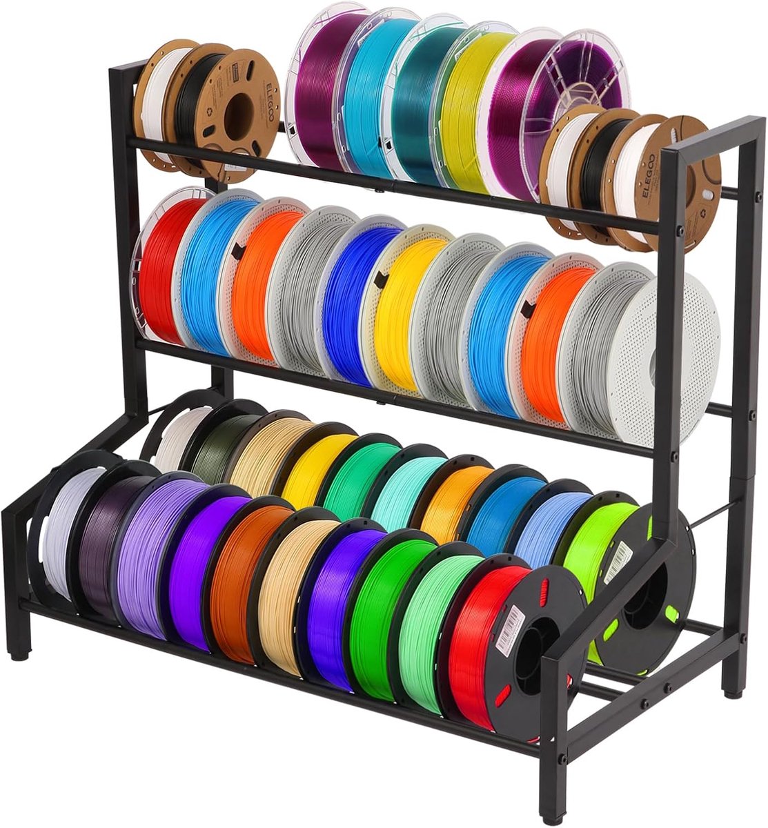 Filament Opslagrek - Spoel Houder - 3D Printen Organiseren - 3 Laags Metaal - Tot 40 Rollen - Zwart