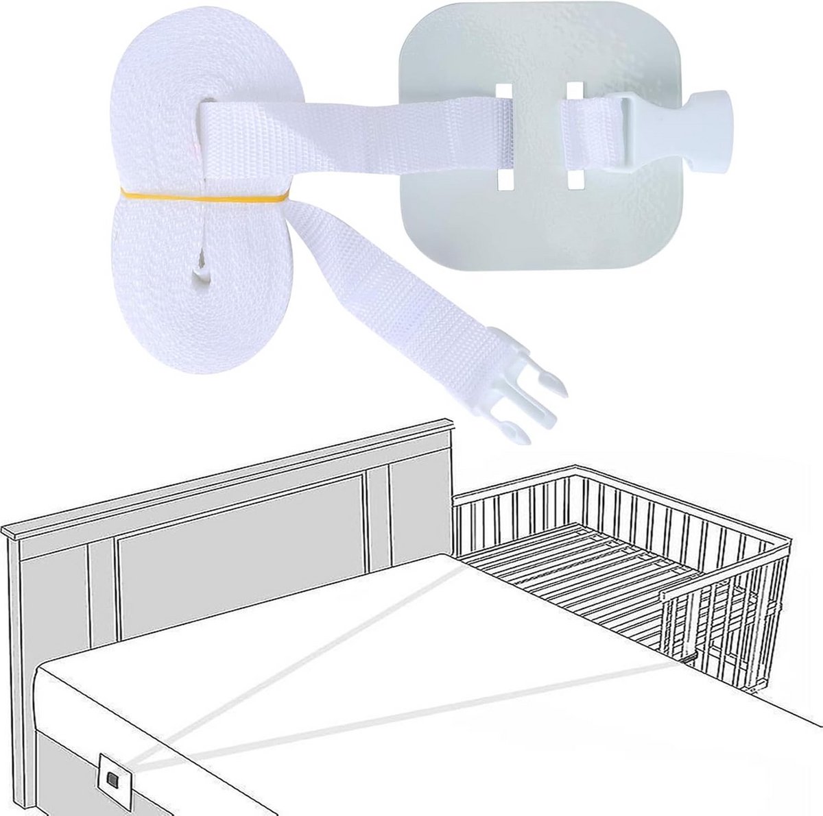 Bijzetbed Bevestiging - Babybed Gordel - Veilig Slapen - 8 Meter Lengte - 2.5 cm Breed - Grijs