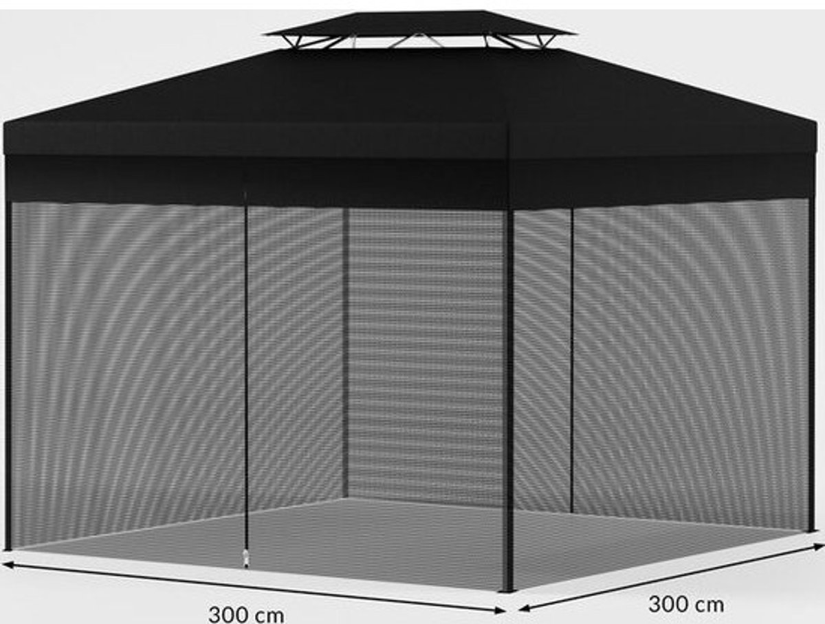 Insectennet Paviljoen 300x300x240 cm Zwart - Magneetsluiting Klamboe Muggennet - Verdelux