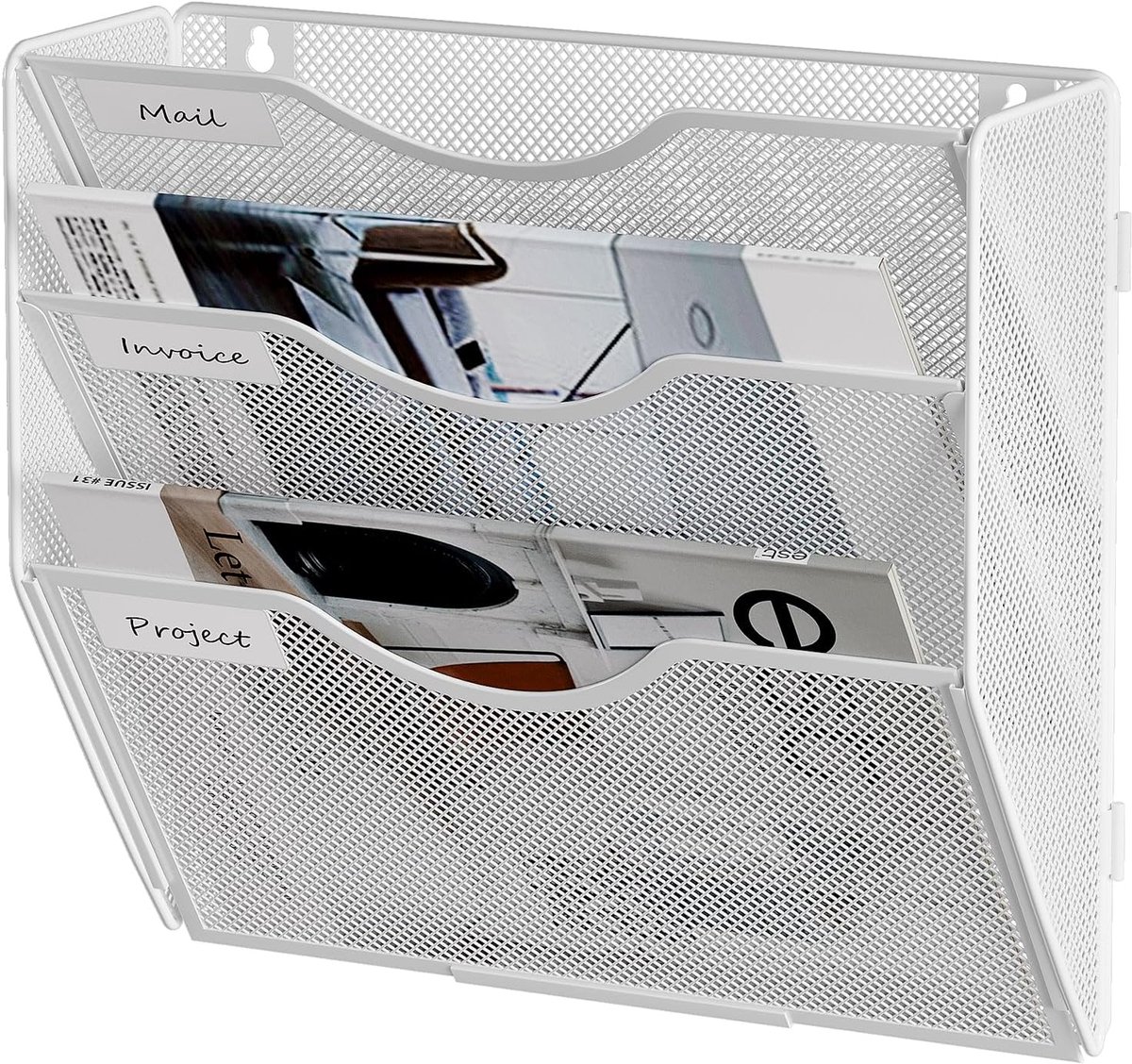 Hangende Opberger - Documenten Organizer - Bureau Opruimen - Drie Lagen Mesh - 32.5 cm - Wit